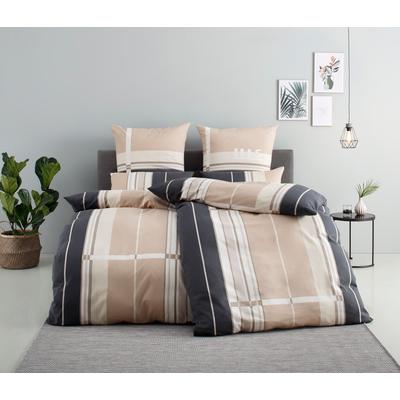 Bettwäsche H.I.S "Golfi in Gr. 135x200 oder 155x220 cm", grau (taupe), B/L: 135cm x 200cm, , Biber, B/L: 80cm x 40cm, Biber, Obermaterial: 100% Baumwolle, Bettwäsche, Bettwäsche aus Baumwolle, sportliche Bettwäsche mit Streifen Image