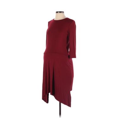 Veronique Casual Dress - Midi Crew Neck 3/4 Sleeve: Red Dresses - Women's Size X-Small Maternity