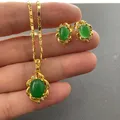 Ensemble de bijoux pendentif émeraude plaqué or 24 carats pour femme collier et boucle d'oreille