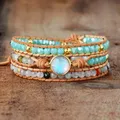Bracelet multicouche en pierre de lune naturelle unisexe protection de guérison opale perle