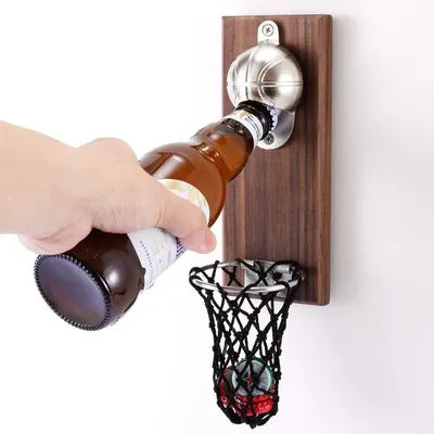 LMETJMA-Ouvre-bouteille magnétique de basket-ball mural en bois avec capteur de bouchon cadeau