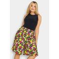 Yours Curve Black & Yellow Floral Print Pull On Shorts, Women's Curve & Plus Size, Yours