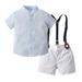 Efsteb Baby Boy Outfits Kids Toddler Infant Baby Boys Clothes Sets Casual Short Sleeve Lapel Gentleman Formal Shirts and Sling Suspender Shorts Set Blue 5 Years