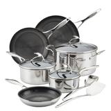 Circulon Clad Stainless Steel Induction Cookware and Utensil Set with Hybrid SteelShield Technology, 11-Piece, Silver