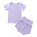 Efsteb Baby Boy Clothes Set Fashion Kids Toddler Infant Baby Boys Girls Clothes Set Casual Short Sleeve Round Neck Tops and Shorts Outfits Set Purple 9-12 Months