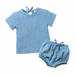 Efsteb Baby Boy Clothes Set Fashion Cute Kids Toddler Infant Baby Boys Clothing Sets Short Sleeve Round Neck Casual Crepe Gauze T-shirt and Shorts Outfits Set Blue 3-6 Months