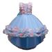 HAPIMO Girls s Party Gown Dress Floral Rainbow Birthday Princess Ruffle Mesh Hem Sleeveless Princess Dress Lovely Relaxed Comfy Cute Round Neck Holiday Blue 6-7 Years