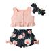 Youmylove Toddler Girl Clothes Off Shoulder Sleeveless Tops Floral Shorts Toddler Girl Outfit Set 2Pcs Clothing Toddler Girl Clothes