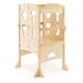 Costway Folding Wooden Step Stool with Lockable Safety Rail for Toddler 3+-Natural