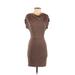 Ann Taylor Casual Dress - Mini Cowl Neck Short sleeves: Brown Print Dresses - Women's Size 2X-Small