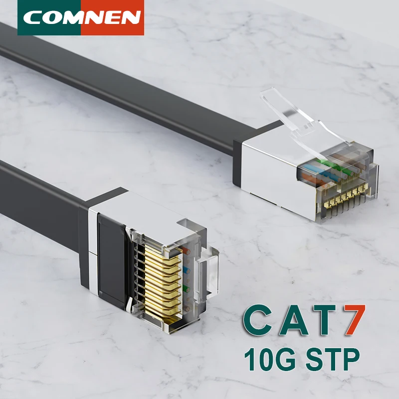 COMNEN 1 Stück 0,1–1,5 m Cat 7 RJ45 kurzes Kabel flaches Ethernet-Patchkabel Kabel Lan STP RJ45 LAN-Kabel für Laptops PS 4 Router RJ 45 Image