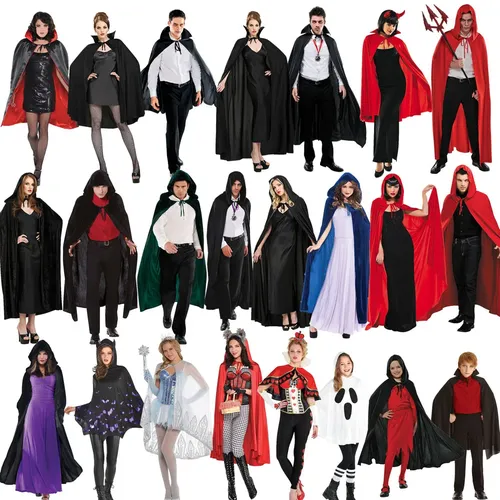 Erwachsene Vampire Kostüm Capes Mit Kapuze Robe Schwarz Rot Deluxe Halloween Umhang Volles Länge
