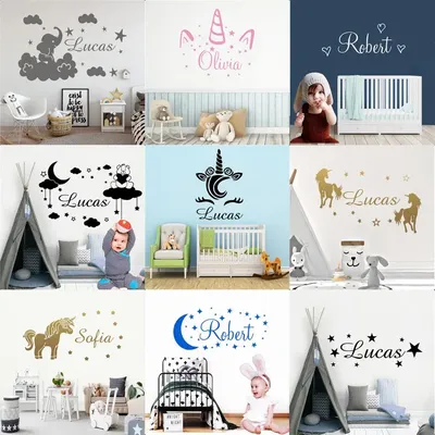 Nette Wand Aufkleber Mickey Custom Name Aufkleber Einhorn Aufkleber Für Kinder Zimmer Dekor märchen Tapete Poster Baby Poster Wandbild Image