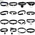 Goth Schwarz Schloss Kette PU Leder Halsband Halskette Frauen Herz Halskette Punk Anhänger Schmuck