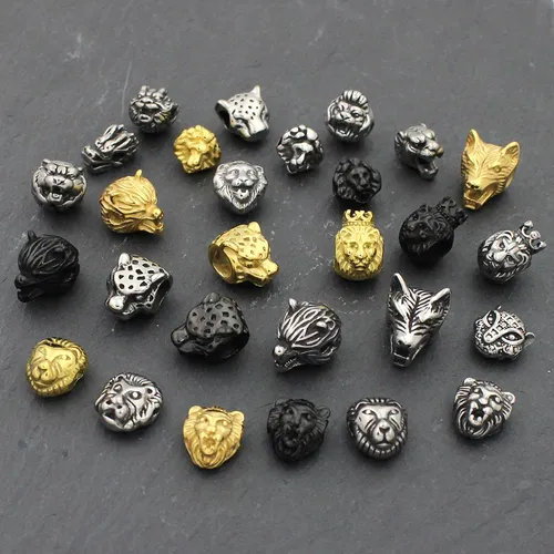Kleine Loch 316l Edelstahl Vintage Wolf Lion Leopard Tier Kopf Perlen Charme Für Charme Armband DIY