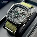 Megir schwarz Quarzuhr Männer wasserdichte quadratische Zifferblatt Armbanduhr mit Chronograph
