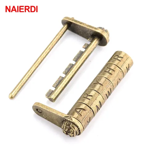 NAIERDI Antike Bronze Retro Kombination Schloss 5 Brief Zink-legierung Passwort Lock Schmuck Box