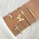 Vintage Gold Farbe Manschette Armband Set von 4 Edelstahl Schmetterling Armband Kombination Mode