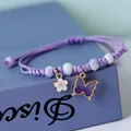 Rinhoo Mode Handgemachte Lila Schmetterling Blume Armband Für Frauen Charme Süße Tier Anhänger