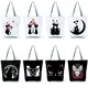 Frauen Cartoon Schwarze Katze Handtaschen Life Pet Trend Mode Druck Einkaufstasche Dame Reise Strand