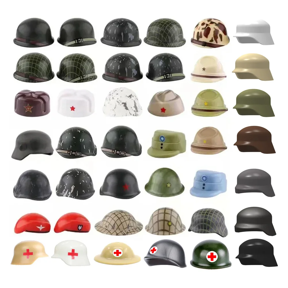 Ziegelteile, bedruckter Militärhelm für Deutschland, Soldatenteile, US-Waffenhüte, britische Baskenmütze, sowjetische Bausteinfigur Image