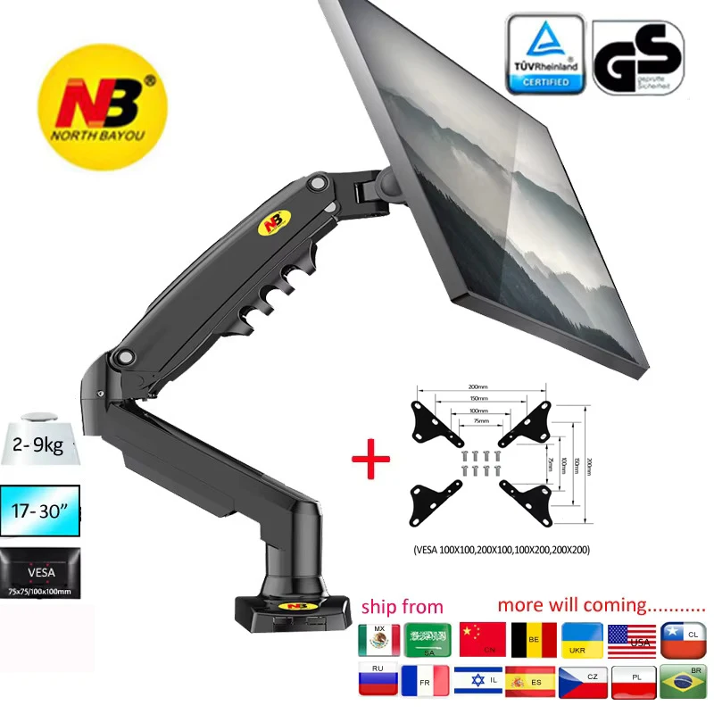NEU NB F80 17-30" Desktop-LED-LCD-Monitorhalter Arm Gasfeder Full Motion 2-9 kg Dual-Arm-USB3-Kabel (Option) Image