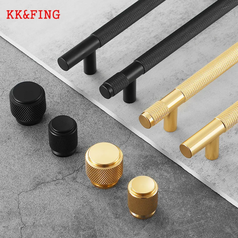 KK&FING Moderne Küchenschrankgriffe und Knöpfe aus Aluminiumlegierung in Schwarzgold, Schubladengriffe, Schranktürgriffe, Möbelbeschläge Image