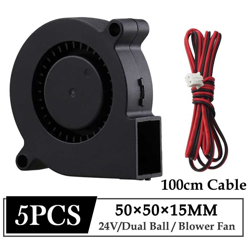 5 Stück Gdstime 5015 50 mm DC 24 V Lüfter Dual Kugellager 3D-Drucker 1 m langer Kabel-Kühlerlüfter 5 cm 50 mm x 15 mm Turbogebläse-Lüfter Image