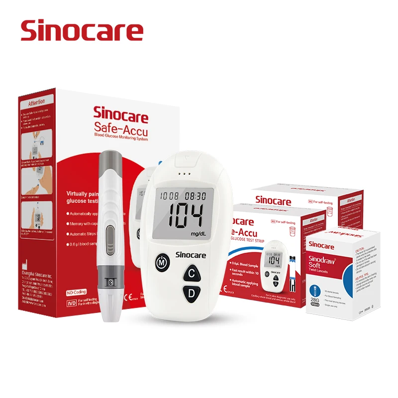 Sinocare Safe-Accu Blutzuckermessgerät Blutzuckermessgerät Glukometer-Set oder Teststreifen Nadeln Lanzetten Medizinischer Diabetes Image