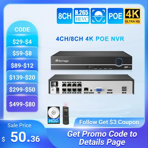 Techage H.265 4K 8CH PoE NVR 2MP 3MP 5MP Netzwerk Festplatte Video Recorder Home Security CCTV