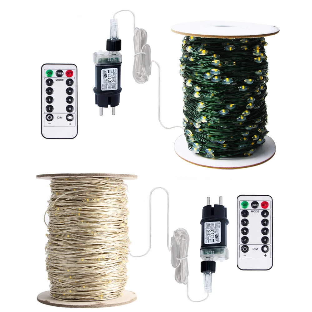 50M 100M LED Lichterketten Silber Draht Lichterkette Girlande Für Outdoor Neujahr Weihnachten Party Straße Hause baum Dekoration