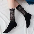 Spitze Socken Frauen Sheer Sexy Rüschen Mesh Slouch Transparent Fishnet Schwarz Weiß Rüschen Lolita