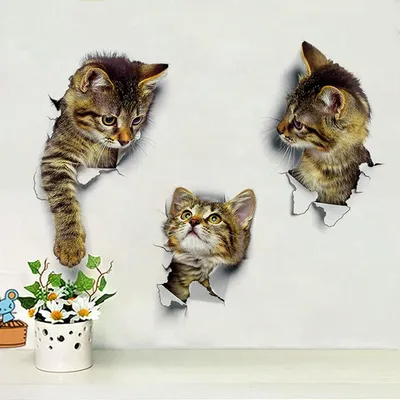 3D Katzen Wandaufkleber Lochansicht Badezimmer Wohnzimmer Dekoration Home Decor Tier Vinyl Aufkleber