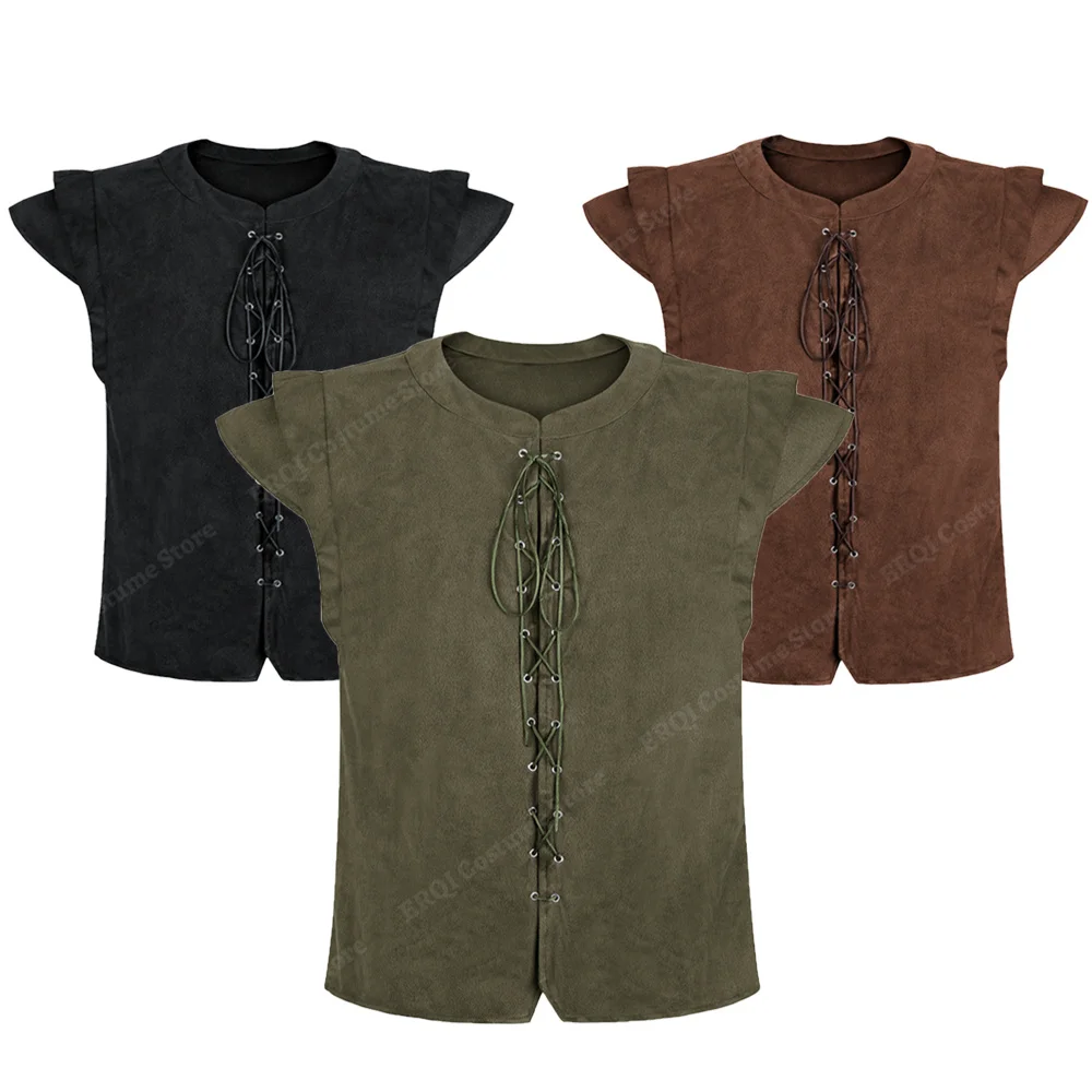 Piratenweste Herren Lederkostüm Schnürung vorne Herren Piraten Mittelalter Weste Erwachsene Vintage Renaissance Weste Braun Übergröße Image