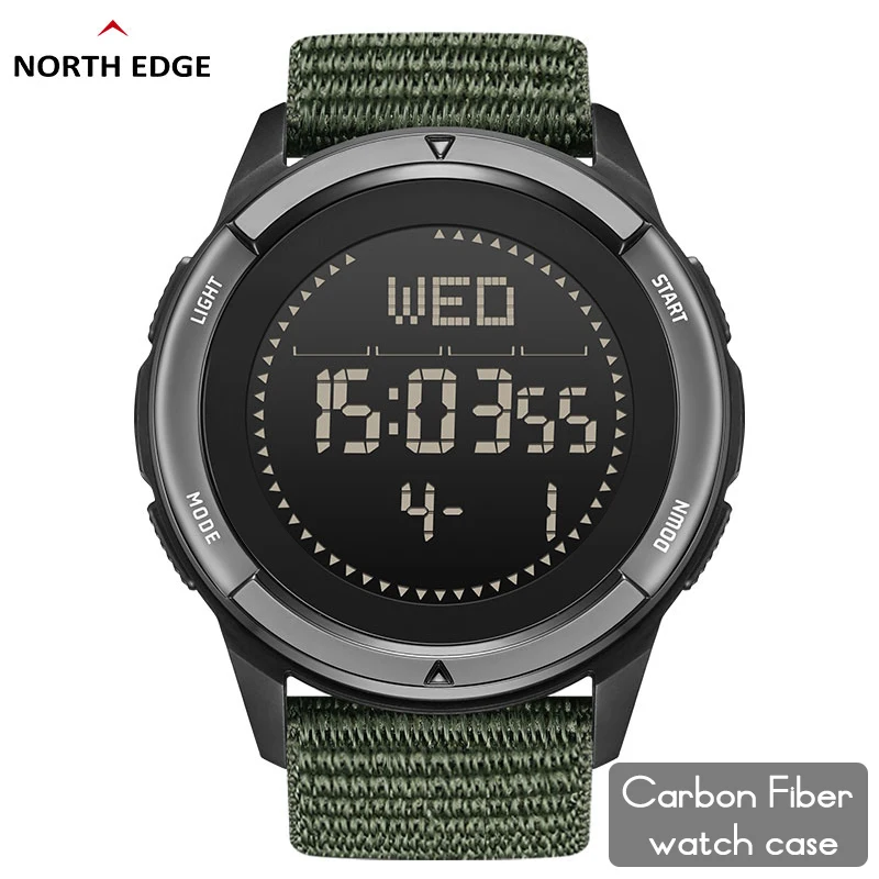 NORTH EDGE ALPS Herren-Armbanduhr aus digitaler Kohlefaser, Shock Militray Sports, superleichter Outdoor-Kompass, wasserdicht, 50 m Image