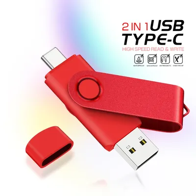 TYPE-C USB-Flash-Laufwerk 128 GB 2-in-1 roter Memory Stick 32 GB drehbarer Pen-Laufwerk 64 GB Pendrive für Mobiltelefone 16 GB U-Disk 8 GB Image