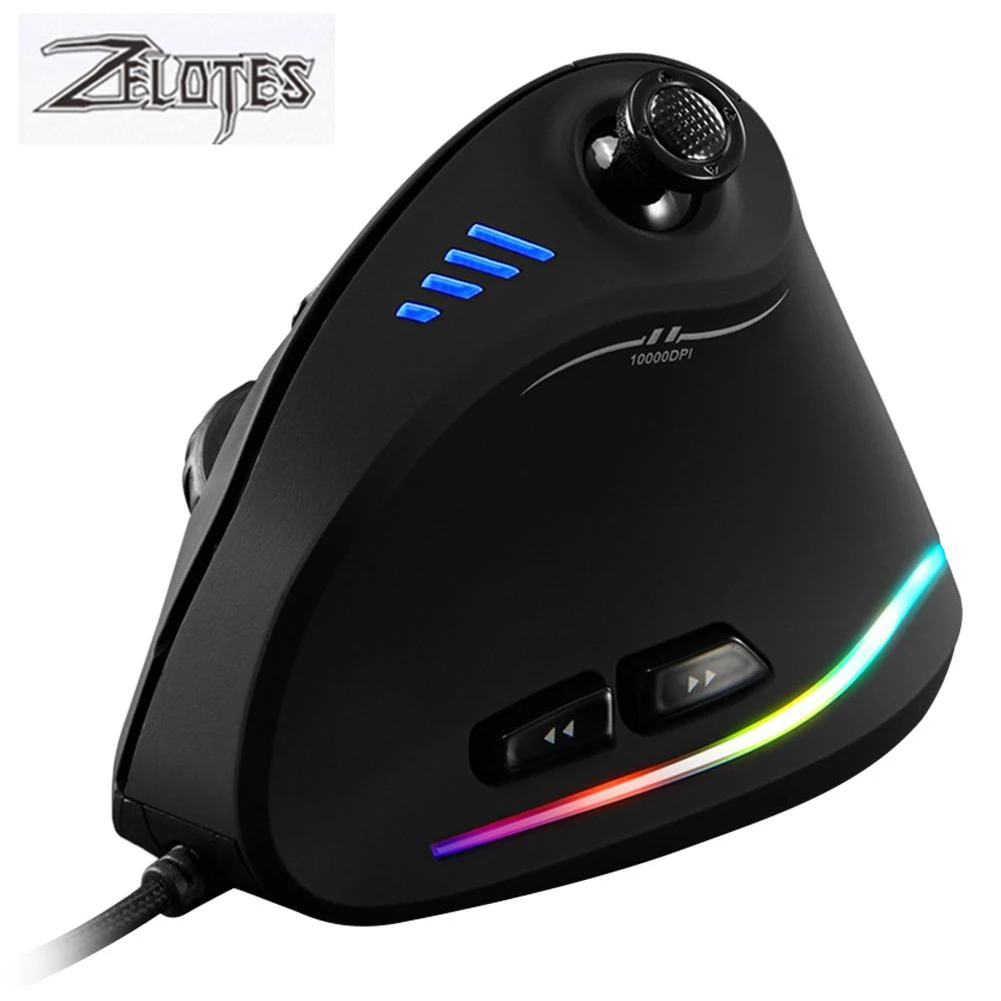 Für ZELOTES Vertikale Gaming Maus Programmierbare USB Verdrahtete RGB Optische Maus 11 Tasten 10000 DPI Einstellbar Ergonomische Gamer Mäuse Image