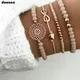 Docona Boho Herz Orange Beadeds Armband Set für Frauen Blume Ketten Einstellbar Armband Armreif