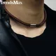 Männer der Choker Halskette Schwarz Braun Geflochtene Leder Halskette für Männer Edelstahl