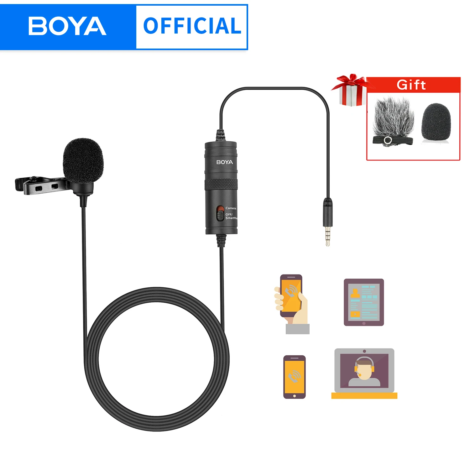 BOYA BY-M1 Kondensator Lavalier Revers Clip-on Mikrofon 3,5mm TRRS 6M Mikrofon Für PC iphone DSLR Kamera YouTube Aufnahme Streaming Image