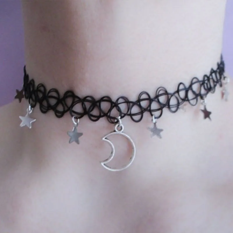 Mond und sterne halskette-tattoo choker - grunge choker Image