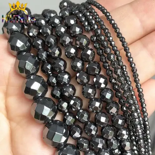 Natürliche Faceted Schwarz Hämatit Stein Perlen Lose Spacer Perlen Für Schmuck Machen DIY Halskette