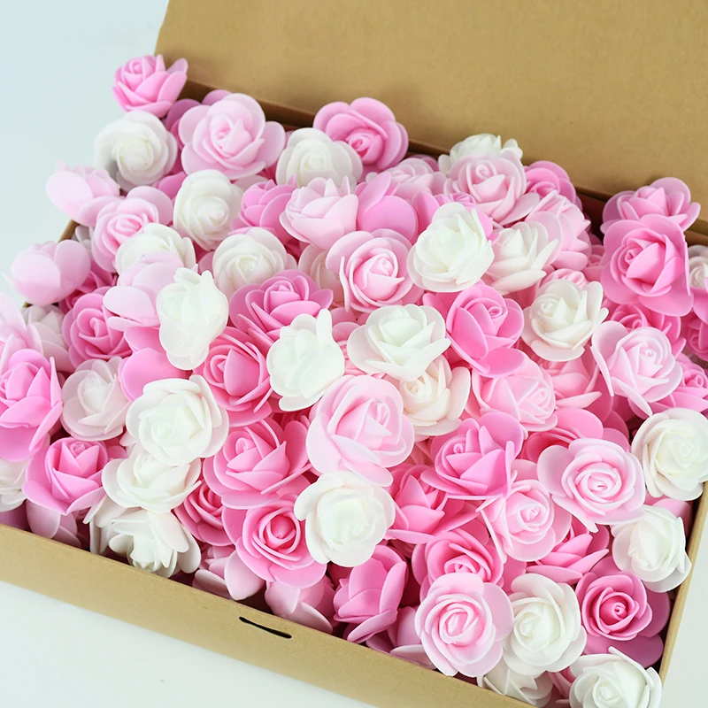 200Pcs Teddybär Rosen 3cm PE Schaum Rose Kopf Künstliche Blume Hause Dekorative Kranz Hochzeit Valentines Tag DIY geschenk Image