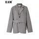 [Eam] Frauen grau unregelmäßig großen Blazer neue Revers Langarm Loose Fit Jacke Mode Flut Frühling