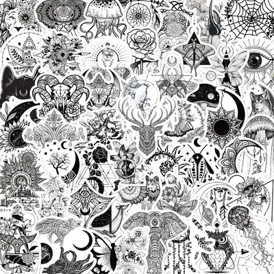 50PCS Schwarz Und Weiß Gothic Aufkleber Kunst Vintage Klassische Koffer Sammelalbum Helm Laptop Image