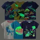 2024 Sommer neue Mode Kinder leuchtende Dinosaurier Hai Cartoon T-Shirt Jungen Shirt Pullover Top