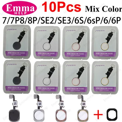 EmmaHelp 10 Stück Home-Button-Flexkabel für iPhone 7 8 Plus 6 6S Menü Universal Return ALLE Funktion Keine Fingerabdruck-Mischfarbe