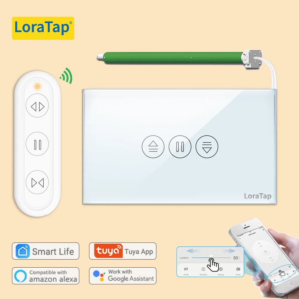 LoraTap US Tuya Smart RF WiFi Vorhangschalter für Elektromotor Blind Rollladen Google Home Alexa Echo Sprachsteuerung Weiß Image