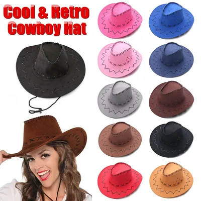 Western Cowboy Hut für Männer Frauen Kinder Fedora Außen Breite Krempe Faux Leder Sommer Breite Image