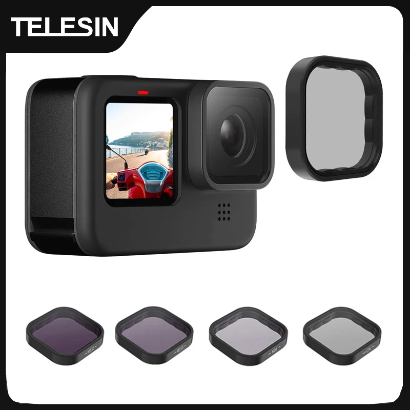 TELESIN ND8 ND16 ND32 CPL Objektivfilter-Set Rahmen aus Aluminiumlegierung für GoPro 12 Hero 12 11 11 9 Schwarze Action-Kamera ND CPL-Objektiv Image